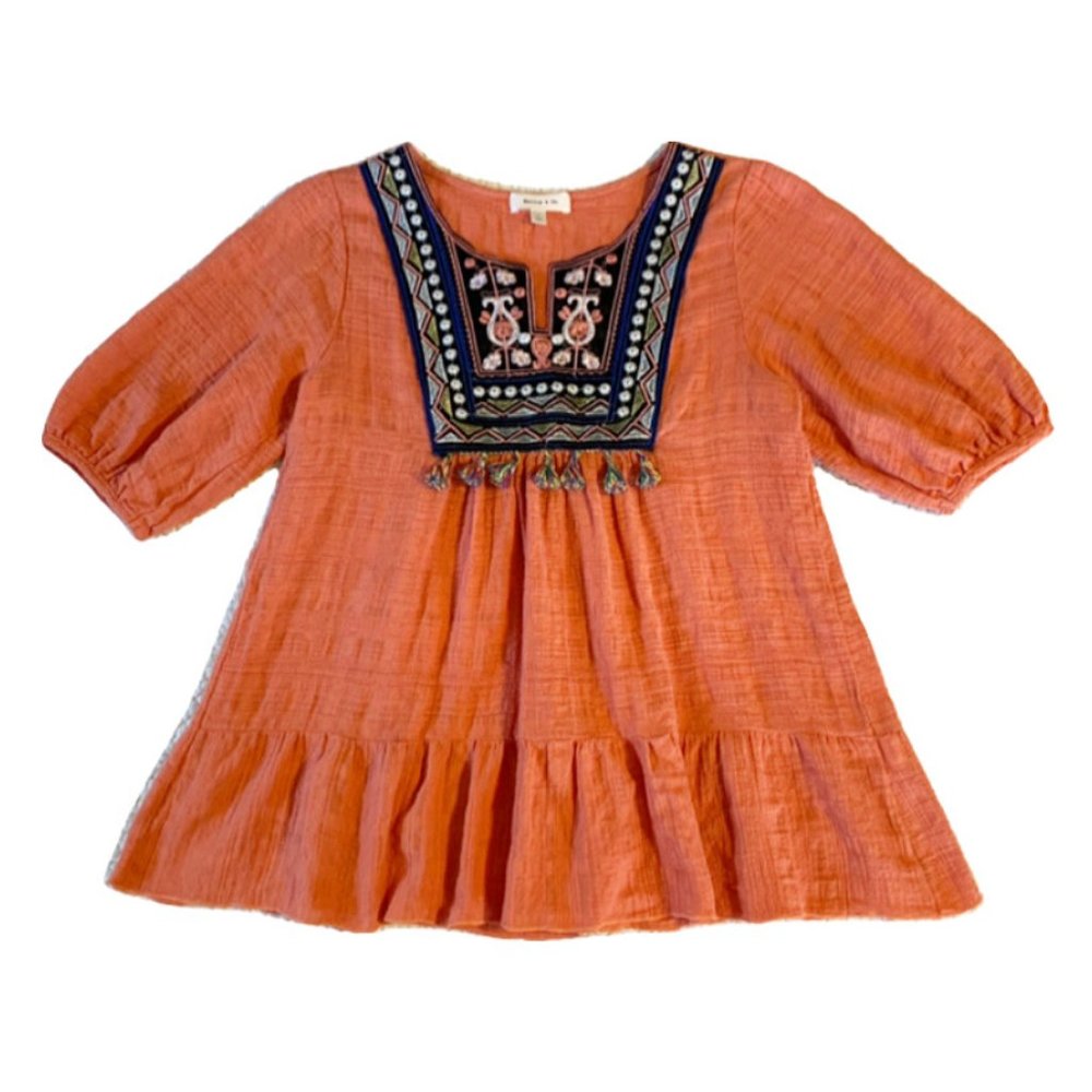 Hailey & Co. Boho Embroidered Tunic Top (Orange) Size Small 